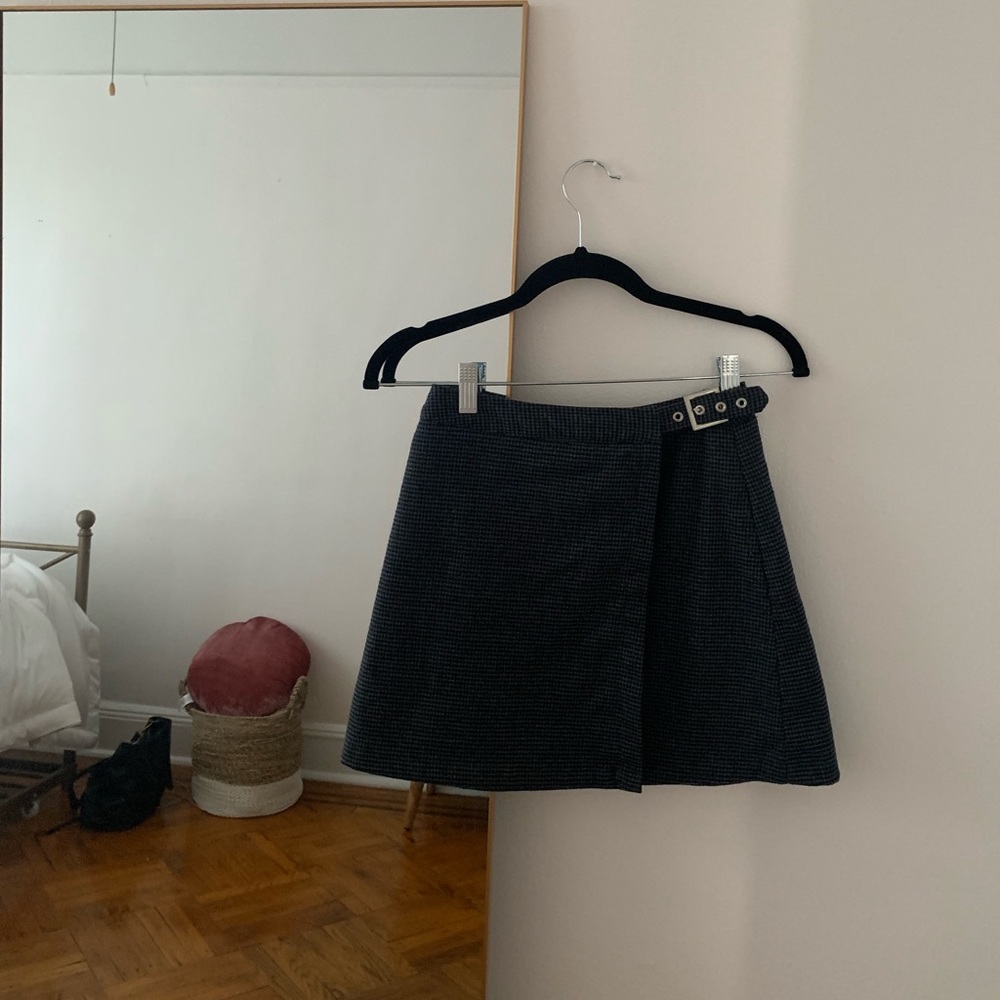 BRAND NEW Navy blue checkered mini wrap skirt